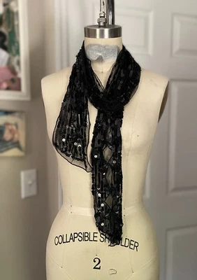 JOIA 黑色艺术装饰串珠亮片围脖围巾披肩颈部裹巾 B121 — 第 1/4 张图片