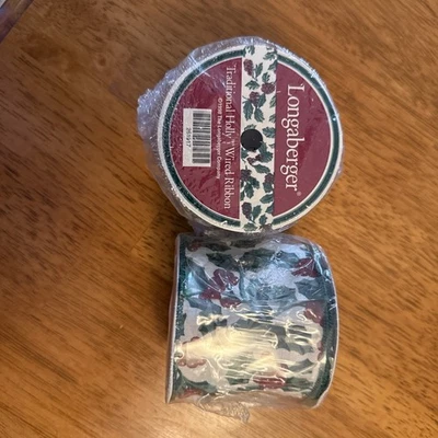 NIP 2 Rolls Longaberger Wired Traditional Holly Ribbon - Image 1 of 4