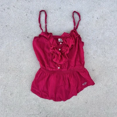 Camiseta sin mangas Y2K Hollister Abercrombie Cami rosa con volantes Babydoll XS 12x20 Foto 1 de 4