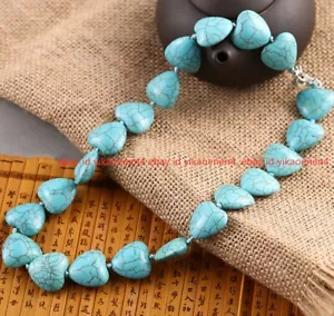 Pretty 12mm Natural Blue Turquoise Heart Gemstone Beads Necklace 18'' AAA - Picture 1 of 12
