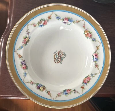 7 Antique Minton G809 A enamel hand painted floral bowls soup monogram - Изображение 1 из 4