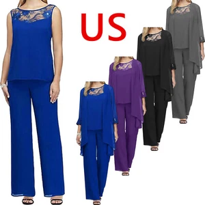 Conjunto de 3 trajes de vestido de madre de la novia de encaje de gasa para mujer - Imagen 1 de 39