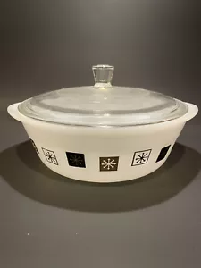 Vintage Inland Glass Casserole With Lid Black Gold Atomic Excellent Condition - Picture 1 of 9
