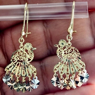 Pendientes Estilo Gitano Oro Sólido 14K Colgante Araña Filigrana Mariposa 1" Foto 1 de 4