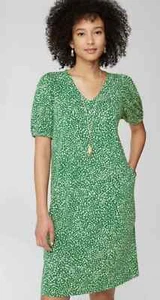Abito J. Jill taglia M verde maglia stampa elasticizzato comodo tasche scollo a V manica a sbuffo - Foto 1 di 12