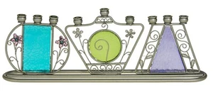 Metal Menorah Garden With Flowers in blue Sky, Green & Purple - 10.5"Lx 3.5"H * - Picture 1 of 1