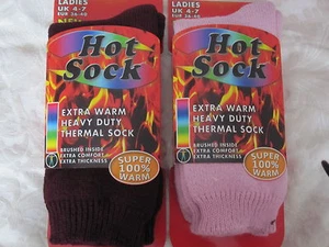 BN 2 x "CALCETÍN CALIENTE" BORGOÑA Y ROSA CALCETINES TÉRMICOS EXTRA CÁLIDOS UK 4-7 (EUR 36-40) - Imagen 1 de 2