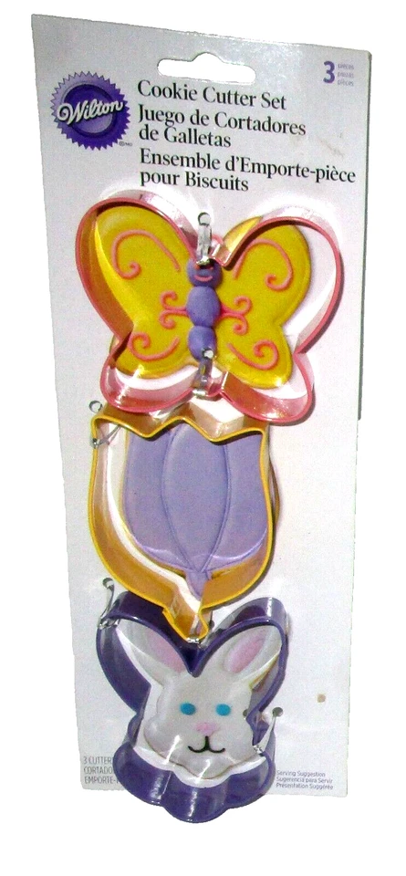WILTON PASCUA/PRIMAVERA ~ 3 piezas Juego de cortador de galletas ~ libélula ~ tulipán ~ conejito Foto 1 de 1