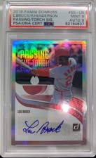 2018 PANINI DONRUSS #SS-LR LOU BROCK / RICKEY HENDERSON AUTO PSA 9 / AUTO 10