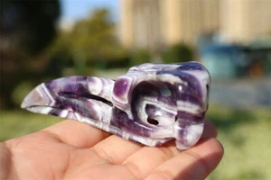 3"Natural dream amethyst Crow Skull Carved Crystal skull sculpture Reiki gift 1x - Picture 1 of 13