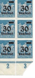 Germany Weimar Republic 1923 Block of 6 stamps O/Print 30 000 Mark MNH - Picture 1 of 1