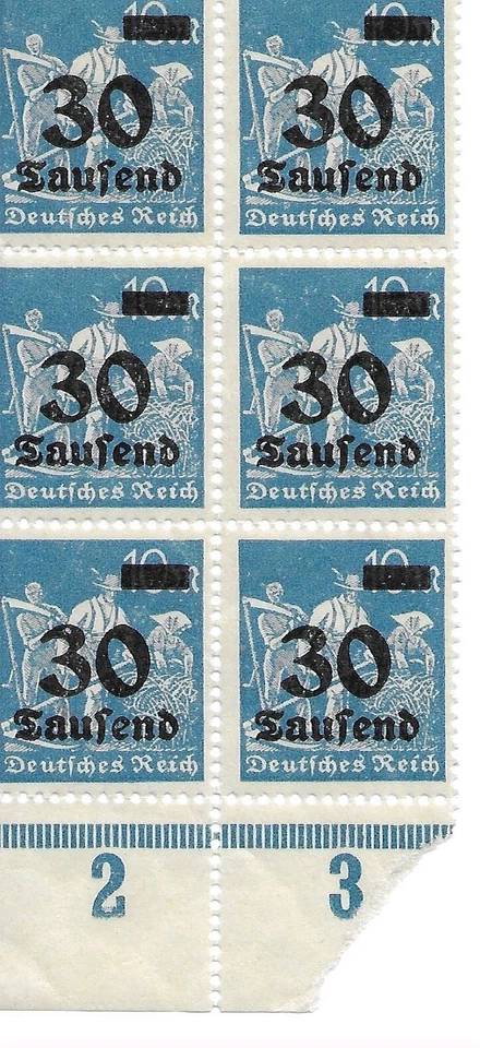 Germany Weimar Republic 1923  Block of 6 stamps O/Print 30 000 Mark  MNH - Image 1 of 1