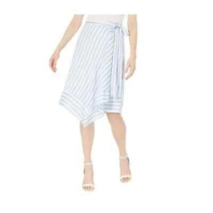 Lucy Paris Womens Asymmetrical Teagan Striped Midi Wrap Tie Skirt Blue M $79 NWT - Picture 1 of 4