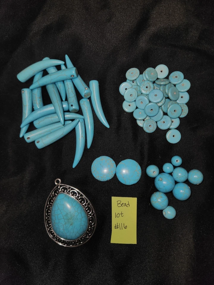 Bead Lot #116 - Assorted Turquoise Stone Beads & Pendant - Image 1 of 1