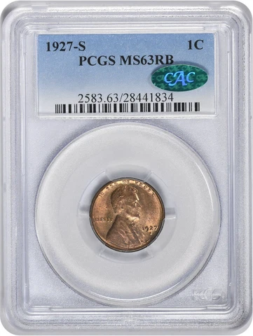1927-S Lincoln Cent MS63RB PCGS (CAC) Cover
