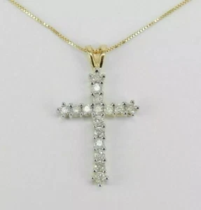 1Ct Lab Created Diamond Round Cut Women's Cross Pendant 14K Yellow Gold Plated - Picture 1 of 11