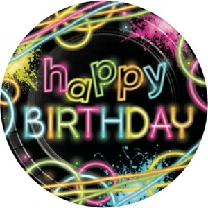 Glow Party 9 Inch Paper 8 Pack Neon Glow Black Light Birthday Tableware - Picture 1 of 3