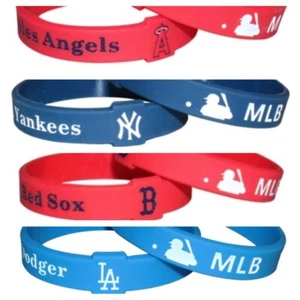MLB Silicone Bracelet Wristband Yankees Red Sox Angels Dodgers - Picture 1 of 5
