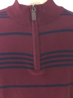 Mens Chaps 1/2 Zipper Sweater Long Sleeve Size XL Burgundy Navy Blue Striped NEW - Image 1 of 4