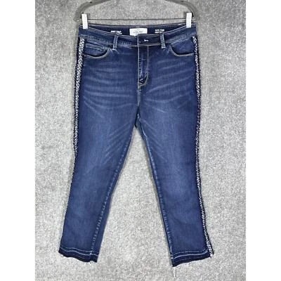 Pantalones de mezclilla Lola Kate TDSB elásticos de tiro alto al tobillo para mujer talla 10 bordados Foto 1 de 4