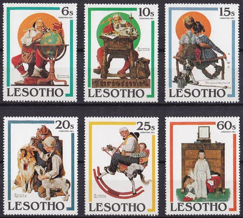 Norman Rockwell Saturday Evening Post. Artwork Stamps Lesotho #344 -9 Mint Cplt Cover