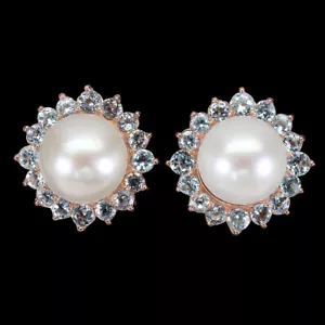 Sommer 925 Silber Ohrringe Runde Perle 13mm Aquamarin Edelstein Schmuck - Bild 1 von 9