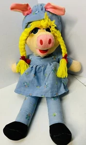 Vintage 1970s Miss Piggy Plush Dress w/ Bonnet Yarn Hair Pigtails Etone 21” - Picture 1 of 8