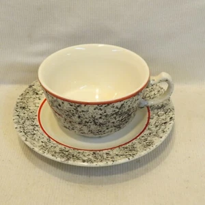 VTG Laughlin Restyled Brittany Theme 1986 Tea Cup & Saucer Set Red Line & Black - Picture 1 of 12