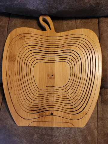 Apple Shaped Folding Collapsible Wooden Basket Fruit Bowl Basket Trivet Decor12” Cover