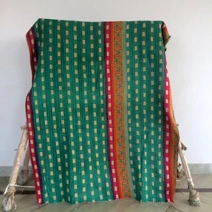 Handmade Vintage Kantha Embroidery Twin Blanket Throw Boho Hippie Bedspread - Picture 1 of 4