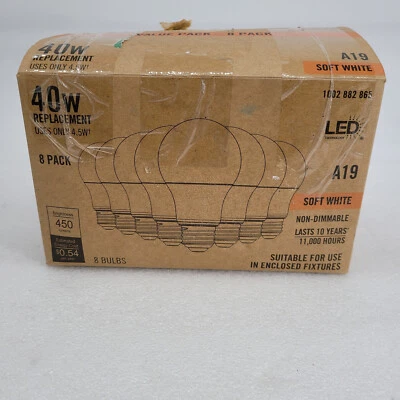 (8-Pk) Non-Dimmable LED Light Soft White A19 40W 1002 882 865  1464 - Image 1 of 4
