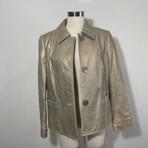 Dana Buchman Leather Jacket Womans Sz 10 Gold Lined Pockets Career Casual Formal - Picture 1 of 18