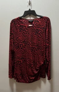 INC International Concepts Top Women SZ 3X Red, Black Cheetah Print Ruched Side - Picture 1 of 8