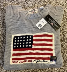 VINTAGE VTG Polo Ralph Lauren Jeans Co. American Flag Knitwear Sweater NEW NWT - Picture 1 of 21