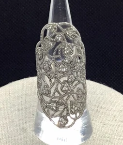 Vintage Sterling 925 Very Long Clear Cut Glass Stone Ring Sz 8 Y1016 - Picture 1 of 4