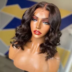 Short BOB Wavy Lace Front Wig 100% Real Remy Human Hair Curly Wigs Pre Plucked P - Picture 1 of 28