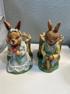 Vintage Peter Hase Gartenhase Paar Pflanzgefäße Süßigkeitenschalen Osterdeko - Bild 1 von 9