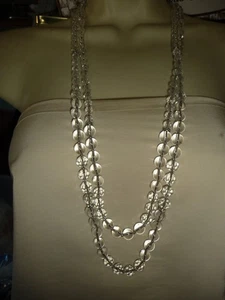 CLEAR CRYSTAL BEADS DOUBLE 2 STRANDS  15'' LONG  NECKLACE #8.25 - Picture 1 of 8