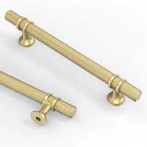 10 Pack 5 Inch(128mm) Knurled Brushed Gold Kitchen Cabinet Handles, Cabinet P... - Foto 1 di 7