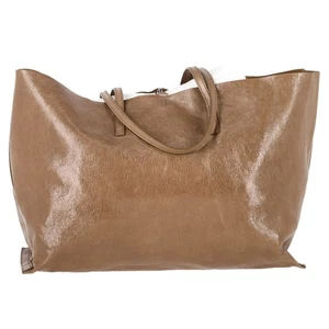 Borsa shopper Jil Sander in rilievo con logo in pelle marrone - Foto 1 di 7