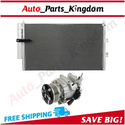 Aluminum AC Condenser & AC Compressor Cooling Kit For 06-2011 Honda Civic 1.8L - Image 1 of 4
