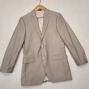 J FERRAR Mens Beige Tan Two-Button Sport Coat Blazer Suit Jacket SLIM 38L - Picture 1 of 10