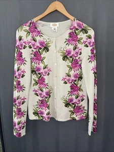 Vintage Talbots Seide & Kamelhaar Strickjacke M Lila Blumen Landhaus Preppy Flecken - Bild 1 von 19