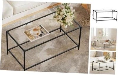 Mesa de centro de cristal, moderna mesa de centro rectangular para salón, negra Foto 1 de 4