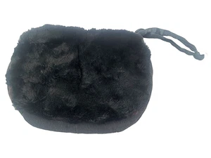 Antique black mouflon fur and grosgrain muff + secret purse 13”X9.5” - Picture 1 of 6
