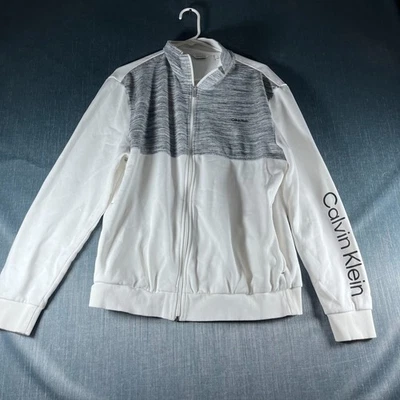Sudadera para hombre Calvin Klein talla L blanca gris cremallera logotipo manga mezcla de algodón Foto 1 de 4