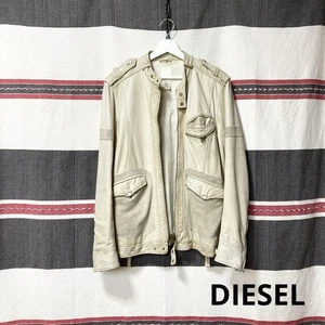 Diesel Men M White Leather Single Riders Jacket Vintage 90s 00s Luxury Classic - Picture 1 of 9