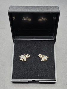 Par de aretes de elefante de oro de 9 quilates con sello con piedras de diamante | 2 g con caja - Imagen 1 de 10