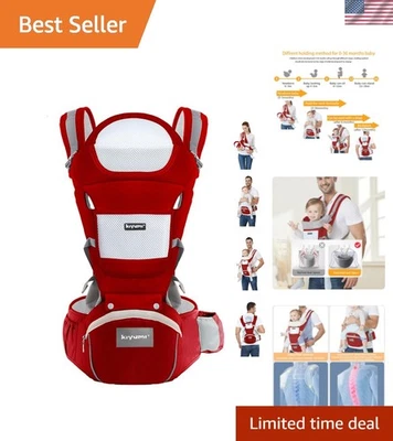 Portabebés de Malla Transpirable con Asiento de Cadera - Diseño Ajustable y Ergonómico, Rojo Foto 1 de 4