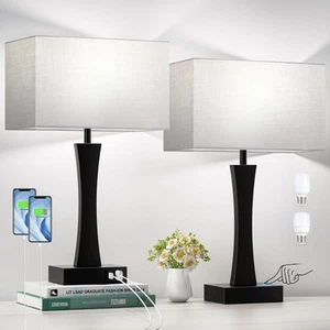 Bedside Lamps for Night Stands - 3 Way Dimmable Table Lamp for Bedroom with U... - Picture 1 of 8